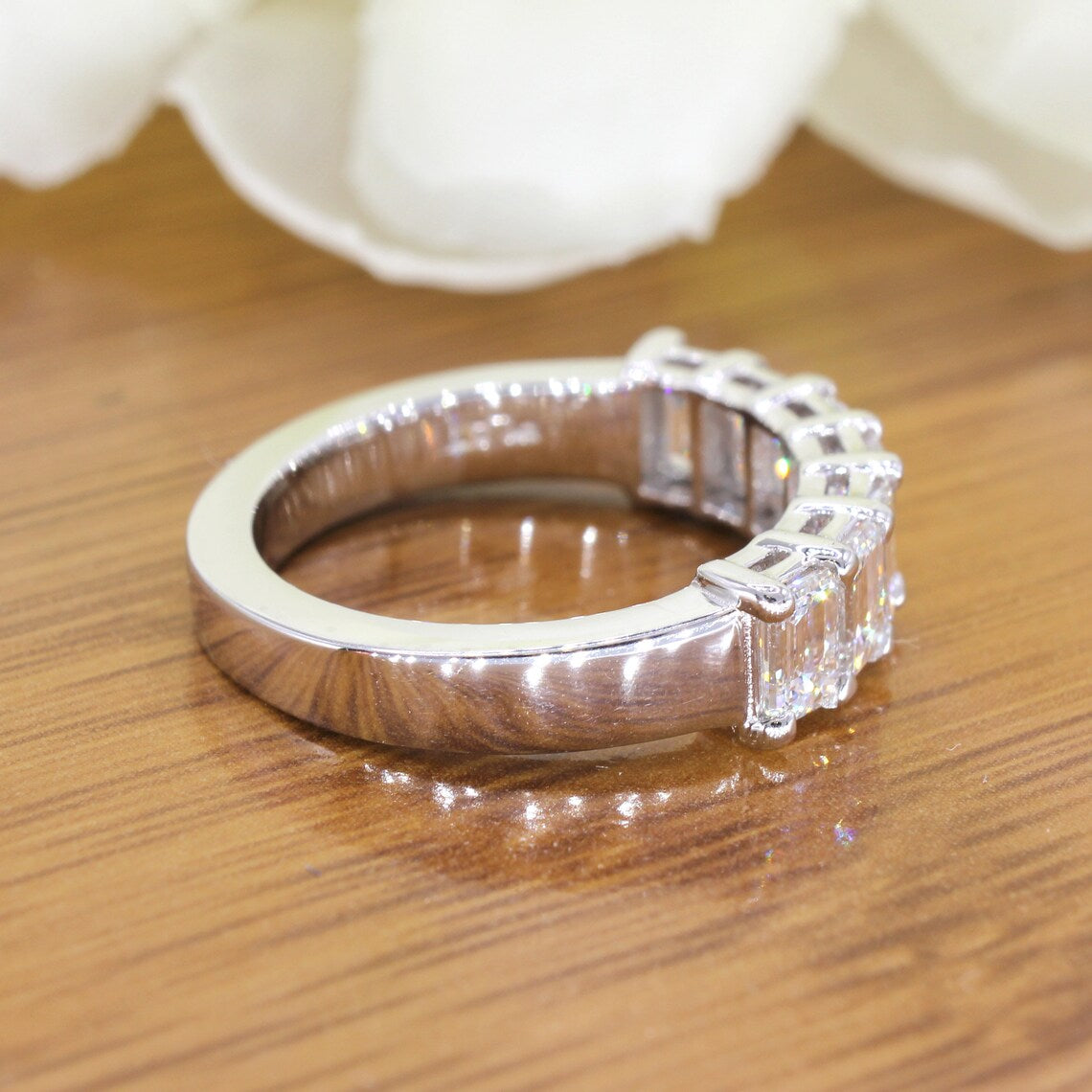 2.17 ct. Emerald Cut Diamond Wedding Band, 7 Stone Ring Anniversary Ring-VIRABYANI
